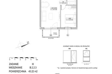 Rzut - Mieszkanie na sprzedaż 2 pokoje o powierzchni 45,22 m² - numer B.2.2.3 w Atut III
