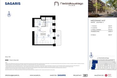 Rzut - Mieszkanie na sprzedaż 1 pokój o powierzchni 29,85 m² - numer M.07 w Niedziałkowskiego Park