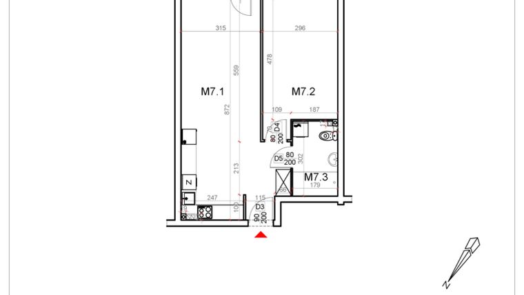 Rzut - Mieszkanie na sprzedaż 2 pokoje o powierzchni 51,04 m² - numer 7 w Malinowa Osiedle Borek