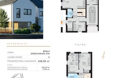 Rzut - Dom na sprzedaż 5 pokoi o powierzchni 152,55 m² - numer B34L2 w Szczodre etap V