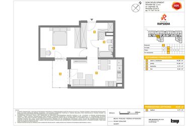 Rzut - Mieszkanie na sprzedaż 2 pokoje o powierzchni 44,93 m² - numer A.80 w Osiedle Rapsodia