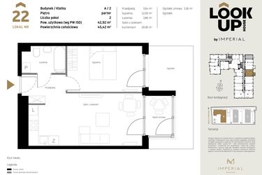 Rzut - Mieszkanie na sprzedaż 2 pokoje o powierzchni 42,92 m² - numer A.22 w Look Up House
