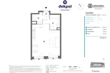 Rzut - Mieszkanie na sprzedaż 1 pokój o powierzchni 41,63 m² - numer 5.1.204 w Granaria