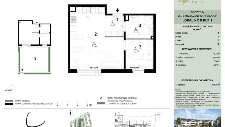 Rzut - Mieszkanie na sprzedaż 2 pokoje o powierzchni 44,14 m² - numer B.2.7 w Bukovo Park