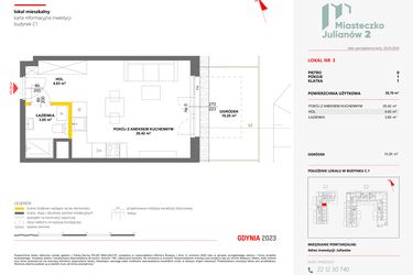 Rzut - Mieszkanie na sprzedaż 1 pokój o powierzchni 28,7 m² - numer 3 w Miasteczko Julianów etap 2