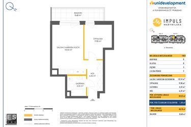 Rzut - Mieszkanie na sprzedaż 2 pokoje o powierzchni 40,7 m² - numer B/103 w Impuls Marywilska