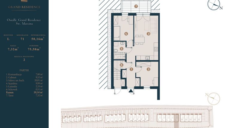 Rzut - Dom na sprzedaż 3 pokoje o powierzchni 50,16 m² - numer L71 w Osiedle Św. Marcina