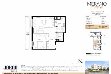 Rzut - Mieszkanie na sprzedaż 2 pokoje o powierzchni 63,03 m² - numer B2.A3 w Merano Park II