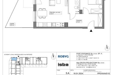 Rzut - Mieszkanie na sprzedaż 2 pokoje o powierzchni 47,55 m² - numer PPO/W/A/0/10 w Port Popowice bud. W