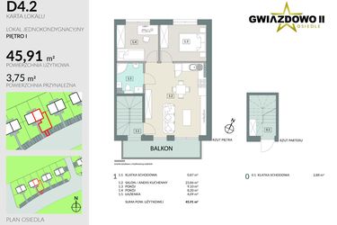 Rzut - Mieszkanie na sprzedaż 3 pokoje o powierzchni 49,66 m² - numer D4.2 w Gwiazdowo II