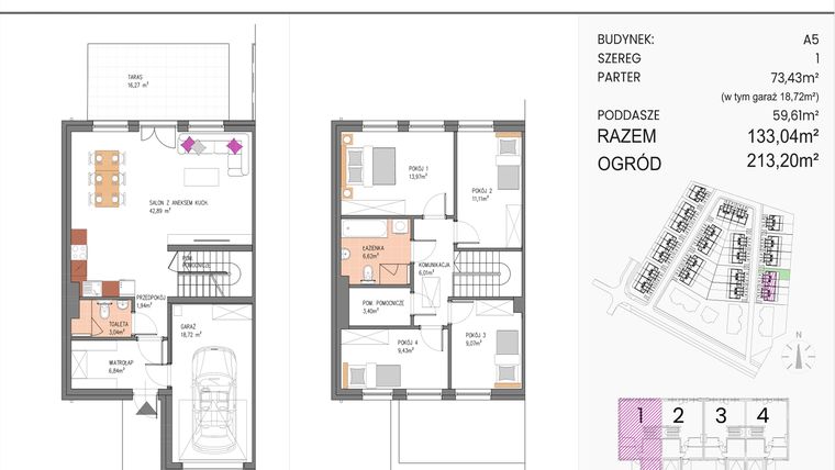 Rzut - Dom na sprzedaż 5 pokoi o powierzchni 133,04 m² - numer A5/1 w ATOM Park