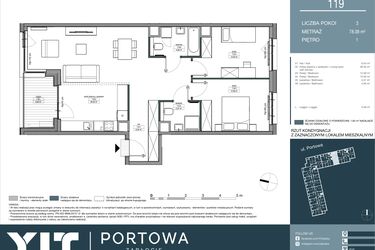 Rzut - Mieszkanie na sprzedaż 3 pokoje o powierzchni 78,08 m² - numer 119 w Portowa Zabłocie