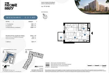 Rzut - Mieszkanie na sprzedaż 1 pokój o powierzchni 31,1 m² - numer C.2.1.M5 w Nowe Promenady etap II