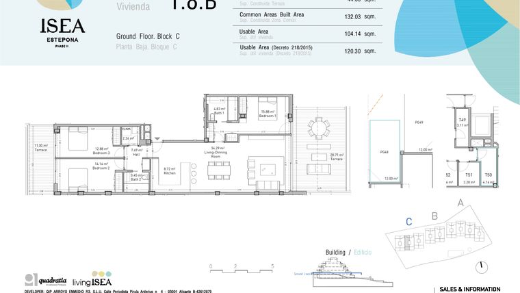 Rzut - Mieszkanie na sprzedaż 3 pokoje o powierzchni 104,14 m² - numer 1.8B w Isea - Estepona
