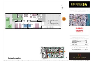 Rzut - Mieszkanie na sprzedaż 2 pokoje o powierzchni 71,57 m² - numer 53 w Higuericas Bay - Torre de la Horadada