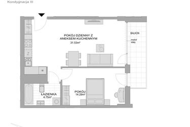 Rzut - Mieszkanie na sprzedaż 2 pokoje o powierzchni 51,64 m² - numer CP/R7/34 w Centralpark