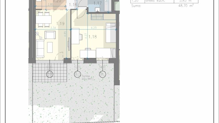 Rzut - Mieszkanie na sprzedaż 2 pokoje o powierzchni 48,7 m² - numer 3 w Residence Przewóz 41