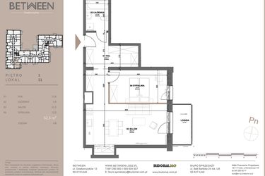 Rzut - Mieszkanie na sprzedaż 2 pokoje o powierzchni 52,46 m² - numer 11 w BETWEEN