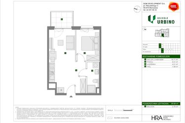 Rzut - Mieszkanie na sprzedaż 2 pokoje o powierzchni 38,68 m² - numer C11 w Osiedle Urbino etap 4.2