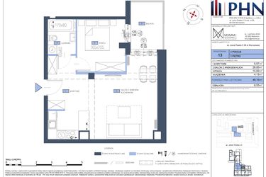 Rzut - Mieszkanie na sprzedaż 2 pokoje o powierzchni 49,15 m² - numer 13 w Apartamenty Jana Pawła 34
