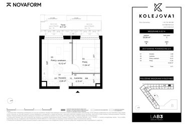 Rzut - Mieszkanie na sprzedaż 1 pokój o powierzchni 33,04 m² - numer A-02-14 w Kolejova 1