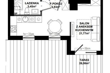Rzut - Mieszkanie na sprzedaż 1 pokój o powierzchni 29,6 m² - numer C.403 w Apartamenty Bałtyk
