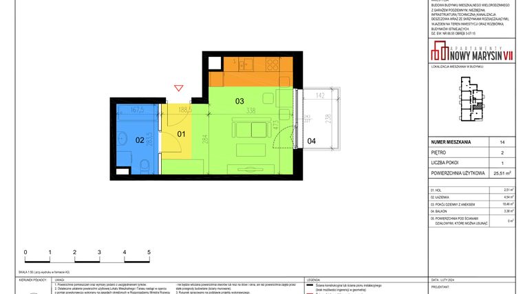 Rzut - Mieszkanie na sprzedaż 1 pokój o powierzchni 25,51 m² - numer 14 w Apartamenty Nowy Marysin VII