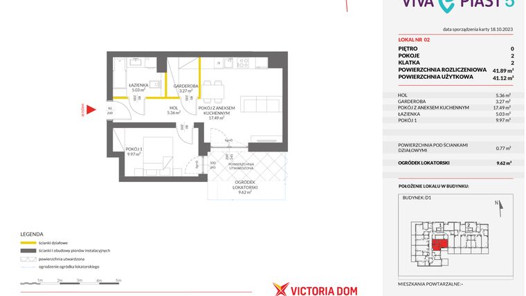 Rzut - Mieszkanie na sprzedaż 2 pokoje o powierzchni 41,86 m² - numer A.2 w Viva Piast 5