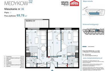 Rzut - Mieszkanie na sprzedaż 3 pokoje o powierzchni 69,78 m² - numer 36 w Medyków 32