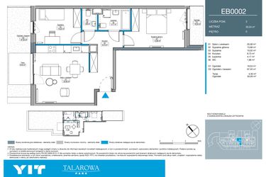 Rzut - Mieszkanie na sprzedaż 3 pokoje o powierzchni 59,04 m² - numer EB0002 w Talarowa Park II