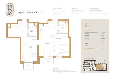 Rzut - Mieszkanie na sprzedaż 3 pokoje o powierzchni 58,92 m² - numer A23 w Lelewela 9