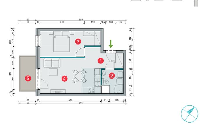 Rzut - Mieszkanie na sprzedaż 2 pokoje o powierzchni 40,6 m² - numer 7.5 w Osiedle Uniwersyteckie etap III