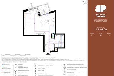 Rzut - Mieszkanie na sprzedaż 1 pokój o powierzchni 37,01 m² - numer I1.A.04.06 w Bulwary Praskie etap I i J