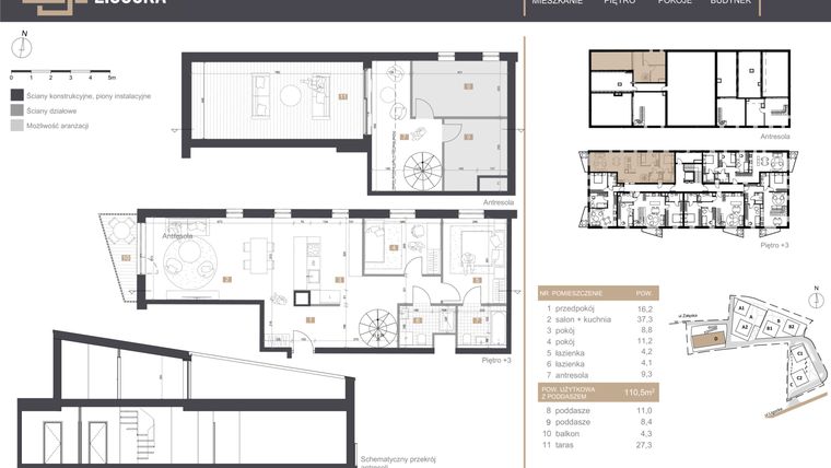 Rzut - Mieszkanie na sprzedaż 3 pokoje o powierzchni 110,5 m² - numer D_M27 w Stacja Ligocka