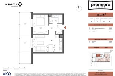 Rzut - Mieszkanie na sprzedaż 2 pokoje o powierzchni 35,71 m² - numer A.05 w Premiera Bemowo