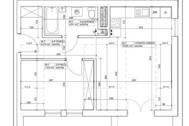 Rzut - Mieszkanie na sprzedaż 2 pokoje o powierzchni 35,38 m² - numer 7 w Bydgoska 19