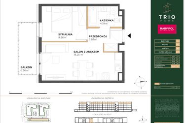 Rzut - Mieszkanie na sprzedaż 2 pokoje o powierzchni 36,27 m² - numer C037 w Trio Park bud. C