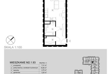 Rzut - Mieszkanie na sprzedaż 1 pokój o powierzchni 34,01 m² - numer M2.1.93 w Modern Helenów