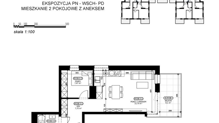 Rzut - Mieszkanie na sprzedaż 2 pokoje o powierzchni 41,33 m² - numer C2-M33 w Stacja Łódź V – etap C2