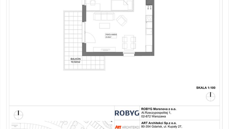 Rzut - Mieszkanie na sprzedaż 1 pokój o powierzchni 33,87 m² - numer 3.10.2M06 w Szumilas etap III