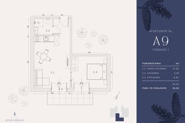 Rzut - Mieszkanie na sprzedaż 3 pokoje o powierzchni 30,12 m² - numer A9 w Rysulówka 70
