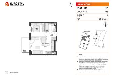 Rzut - Mieszkanie na sprzedaż 2 pokoje o powierzchni 35,71 m² - numer 15 w Leśna Góra