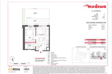 Rzut - Mieszkanie na sprzedaż 2 pokoje o powierzchni 37,5 m² - numer A.056 w Modena II