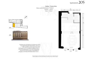 Rzut - Mieszkanie na sprzedaż 1 pokój o powierzchni 57,21 m² - numer G2/5 – 205 w Krupnicza 6/8