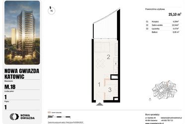 Rzut - Mieszkanie na sprzedaż 1 pokój o powierzchni 25,1 m² - numer M.18 w Nowa Gwiazda