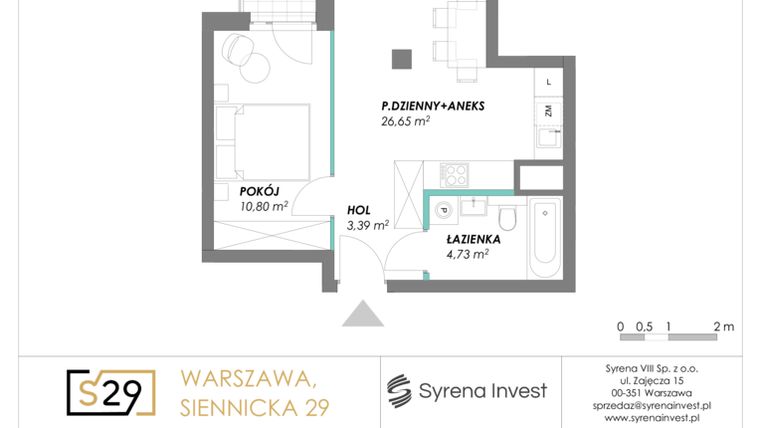 Rzut - Mieszkanie na sprzedaż 2 pokoje o powierzchni 45,57 m² - numer 41 w Siennicka 29