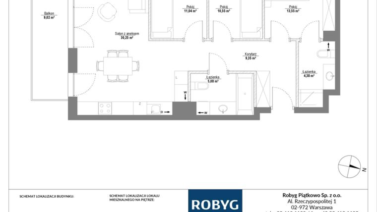 Rzut - Mieszkanie na sprzedaż 4 pokoje o powierzchni 84,07 m² - numer 1M06 w Piątkowo Residence