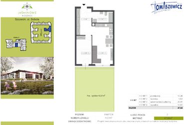 Rzut - Mieszkanie na sprzedaż 2 pokoje o powierzchni 47,64 m² - numer H.0.M7 w Jaśminowe Wzgórze - etap II