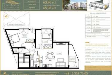Rzut - Mieszkanie na sprzedaż 3 pokoje o powierzchni 65,08 m² - numer M14 w Apartamenty Gałczyńskiego