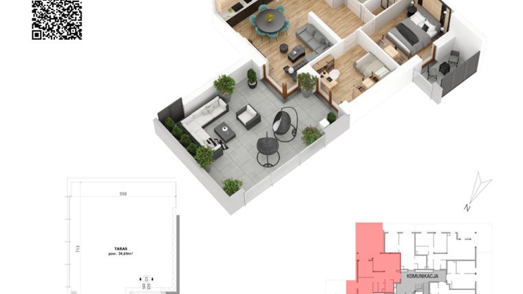 Rzut - Mieszkanie na sprzedaż 3 pokoje o powierzchni 59,36 m² - numer 5 w Villa Park - Etap IV